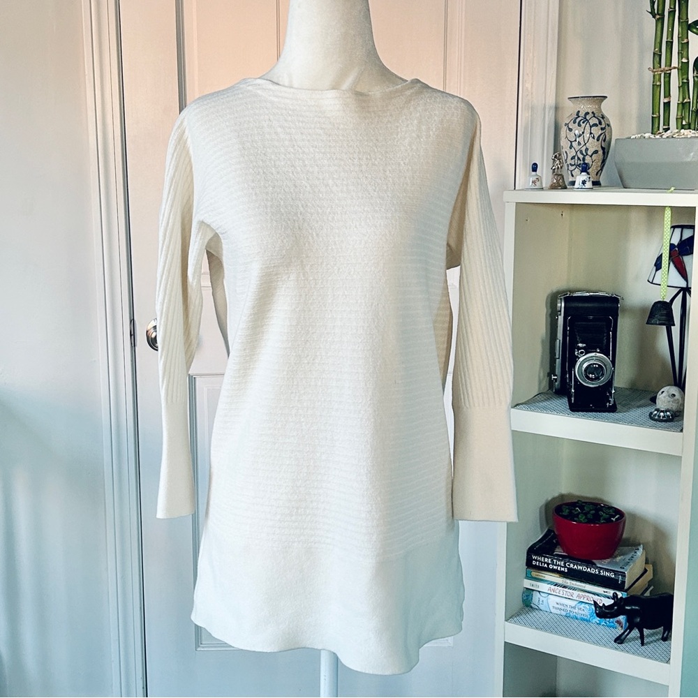 Eileen Fisher Wool Blend Bateau-neck Ribbed Tunic Sweater (size PS)